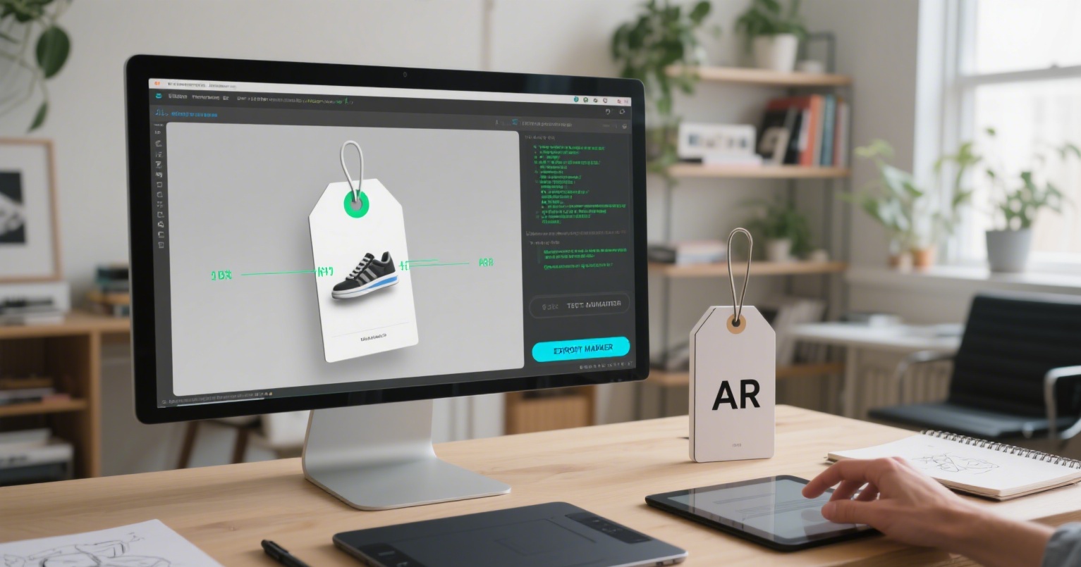 AR clothing tags being programmed in a design studio
